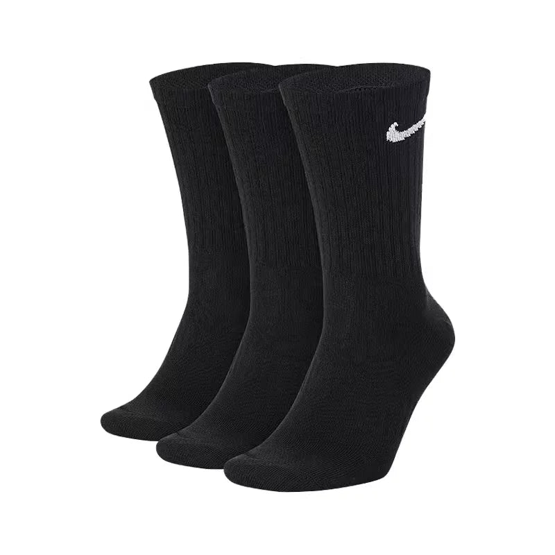 Nike Logo Athletic High-Top Socks Training Fitness Long Socks Men's Combo Pack (3-Pair Set) Black SX7676-010
