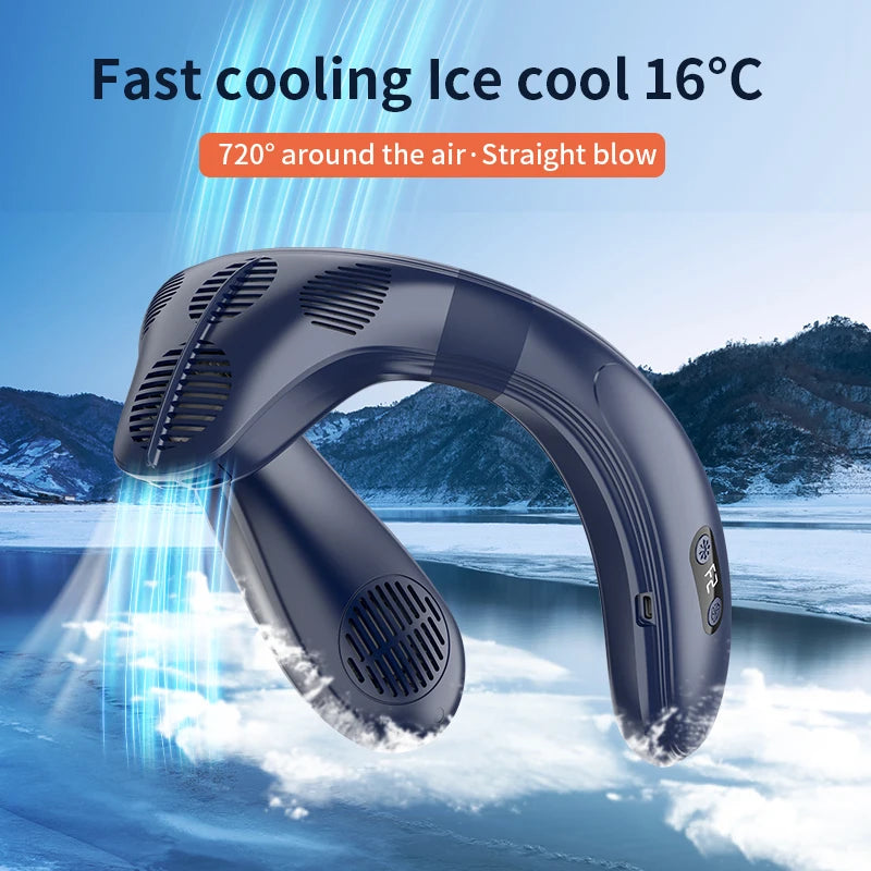 720 Degree Cooling Neck Hanging Fan Rechargeable Semiconductor Cooling Bladeless Mute Fan Portable Wearable Summer Air Cooler