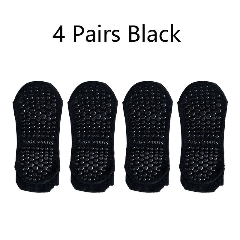 4 Pairs Non Slip Yoga Socks Women Cotton Low Cut Pilates Socks Gym Fitness Dance Sport Floor Short Grip Socks