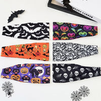 Halloween Headband  Stretchy Wide Sports Hairband Skull Pumpkin Bat Print Head Wrap Halloween Party Cosplay Hair Accessories
