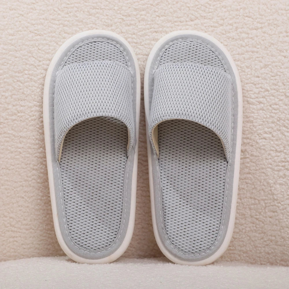 Men's Breathable Mesh On Open-Toe Slippers Lightweight Summer Indoor Shoes Soft Fabric for Home Comfort Flexible House Slippers