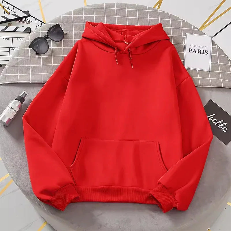 2025 White Hoodies Men Women Autumn Long Sleeve Pullover Tops Casual Pocket Hoodies Unisex Outer Loose Sport Wear