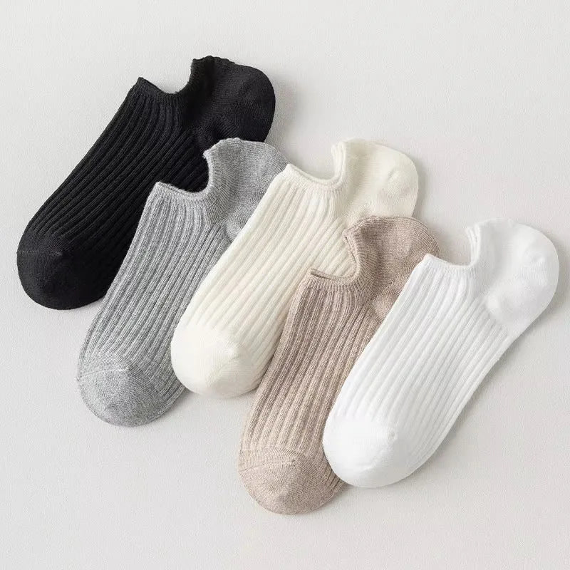 5Pairs Summer Men Women's Socks Solid Color Cotton Invisible Boat Socks Breathable Casual Low Cut No Show Socks Short Ankle Sock
