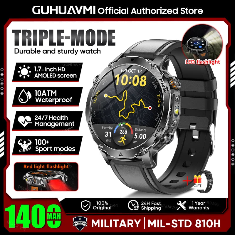 New GPS Sapphire Glass Smartwatch Business men 1.7-inch AMLED Screen Clock 1400mAh Battery 10ATM waterproof Titanium alloy Watch