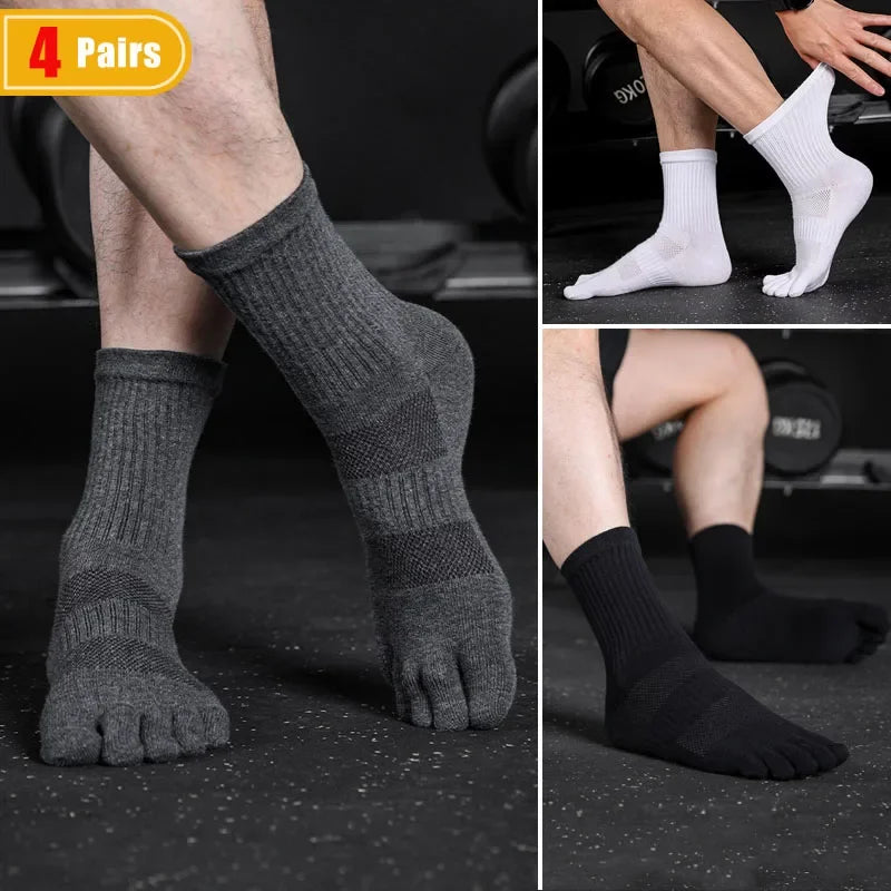 4 Pairs Man Toe Socks Long Sport Plus Large Cotton Compression Mesh Sweat-Absorbing Outdoor Bike Run Hiking Five Finger Sock Boy