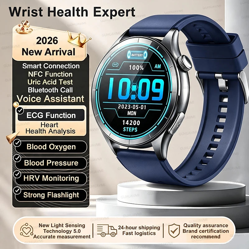 2026 NEW Health Check Smart Watch Man ECG+PPG Blood Oxygen Heart Rate Monitor 1.56