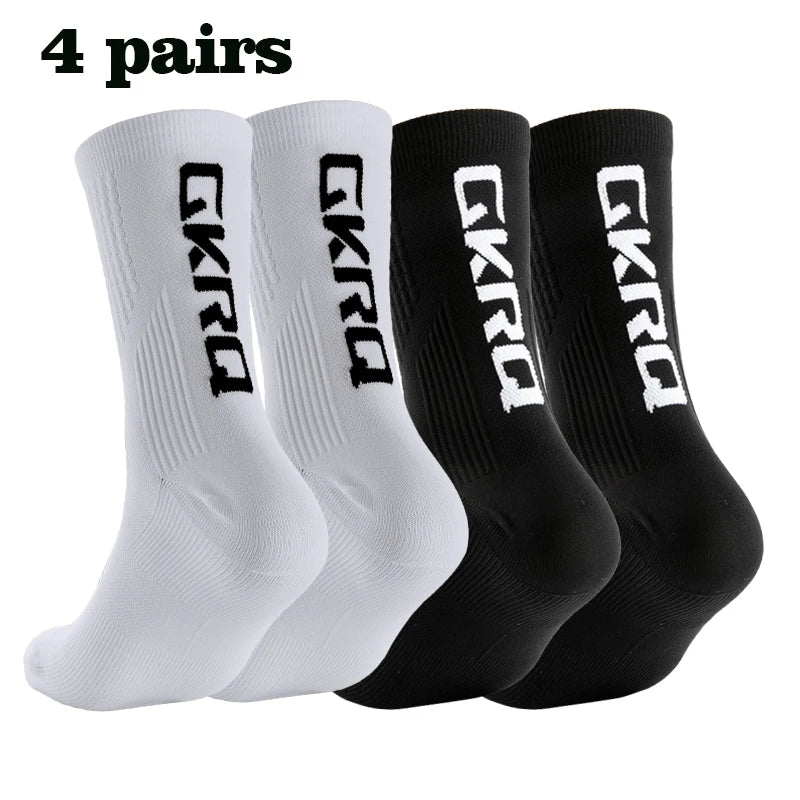 GKRQ 4pairs 2023 New Cycling Socks Bike Nurse Compression Road Bike Running Mtb Knee-high White Sports Funny Brand Black