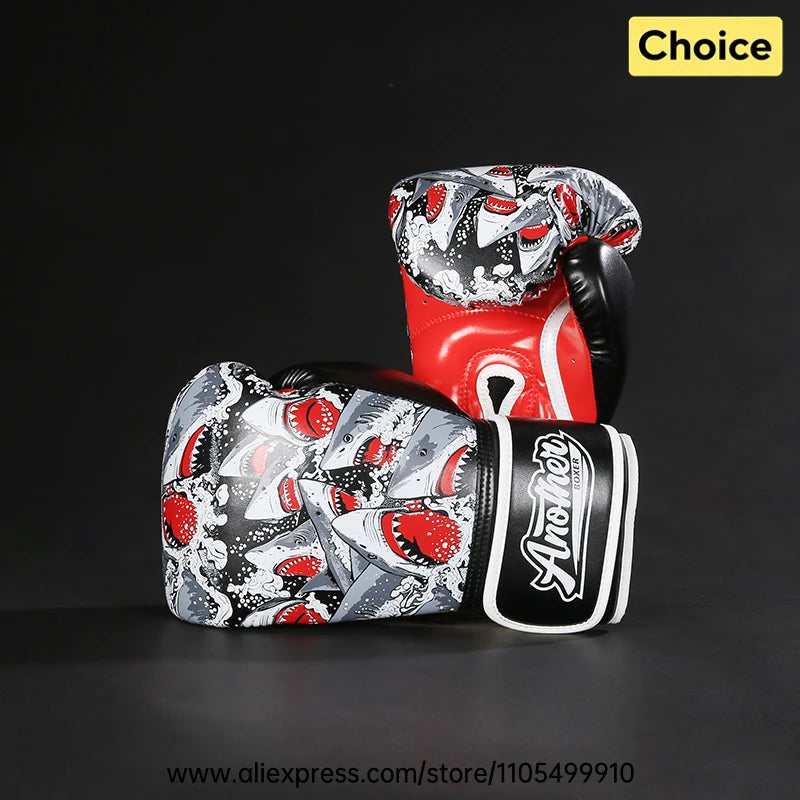 Shark Boxing Training Gloves Kids Adult 4-16OZ Kickboxing Punch Gloves High Density Padding Leather MMA Muay Thai Sparring Glove