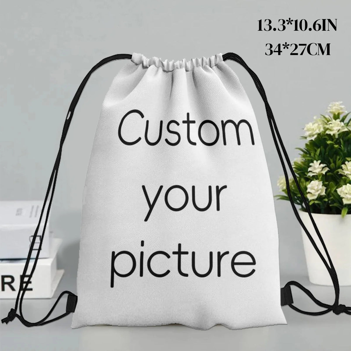 Custom Drawstring Backpack Sports Gym Bag for Women Men Shopping Sackpack, Personalized Photo Drawstring Backpack