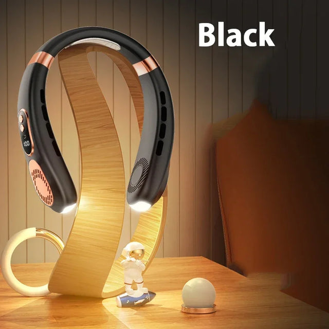 2025 Neck Fan USB Rechargeable Cooling Fan 5 Speed Adjustable Neck Cooler Digital Display Bladeless Neckband Fan