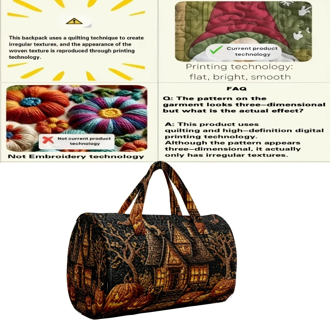 3D short-distance portable travel bag  Multi-functional sports fitness bag  Halloween fun handbag