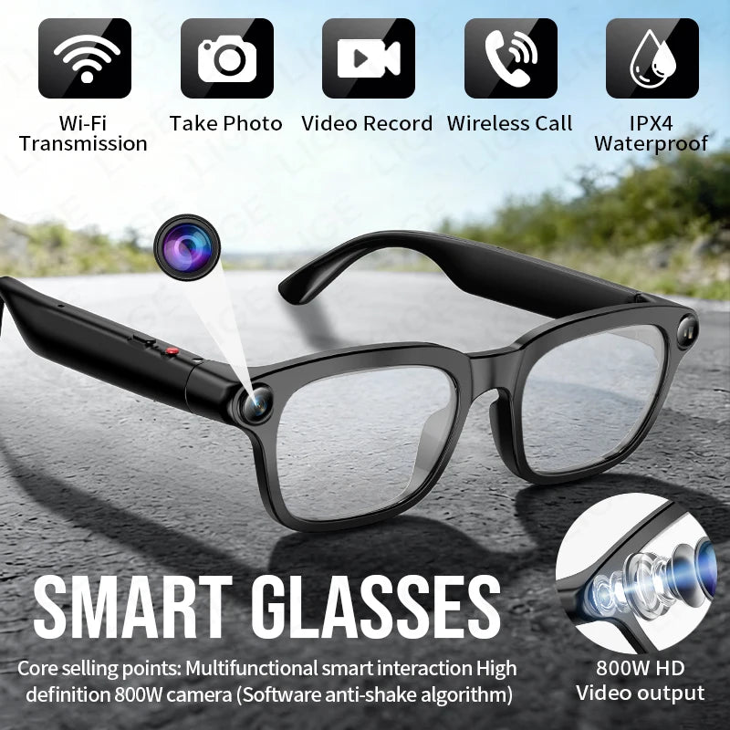 LIGE Smart Glasses HD Photo Video OpenAI Record Translation Touch Photochromic Lenses Bluetooth Call Music Multifunction Glasses