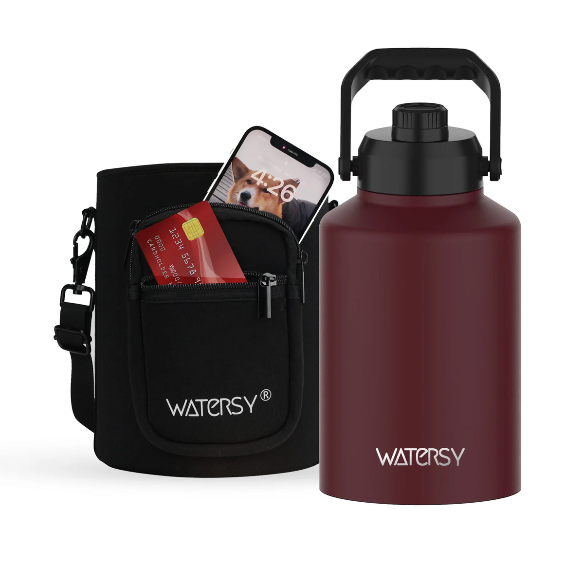 WATERSY 64/87/128oz Large Capacity Insulated Water Bottle Stainless Steel Thermal with Lift Hands Outdoor Camping Vacuum Flask