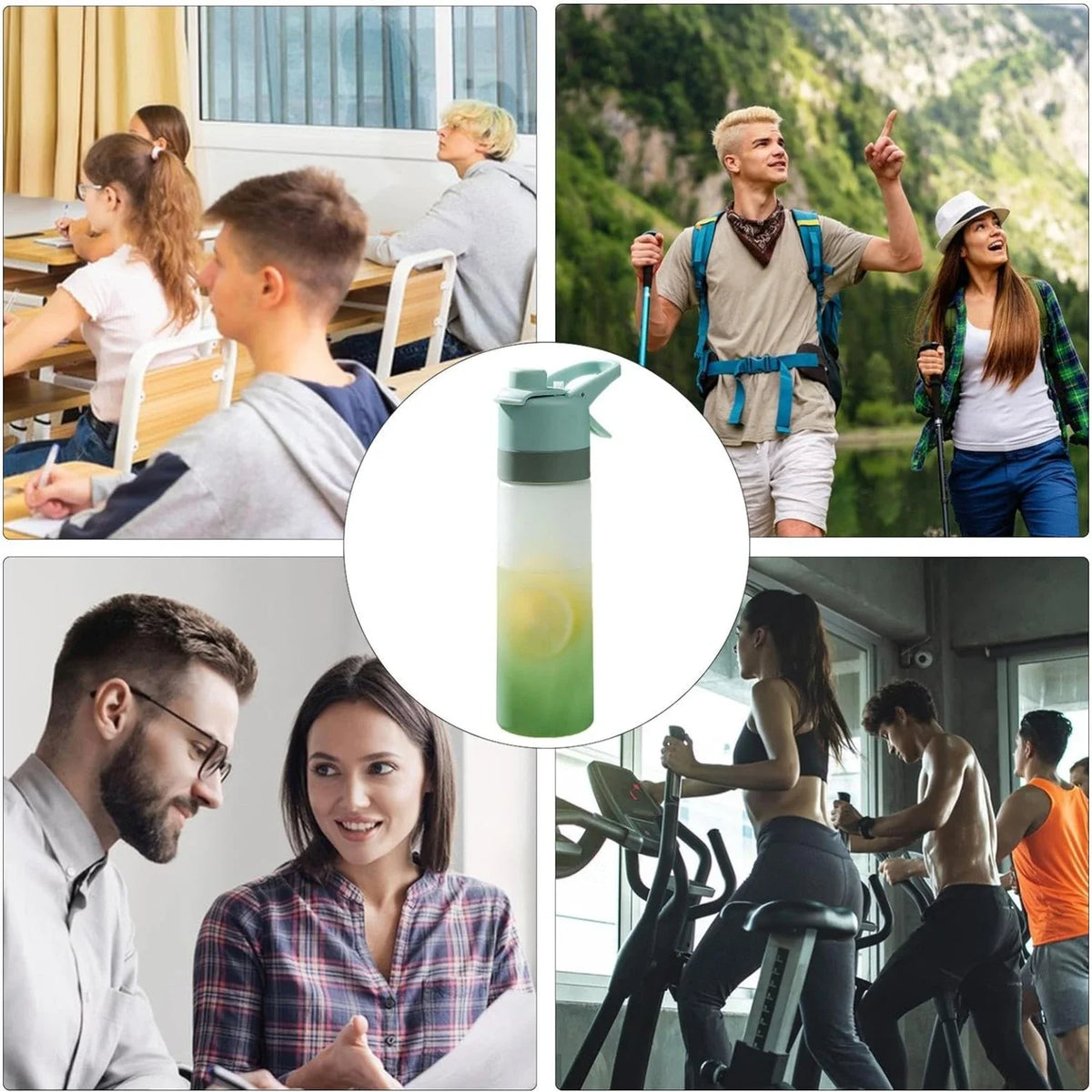 1-4PCS Large Capacity Spray Water Bottle with Straw Gradient Frosted Portable Outdoor Sports Travel Mist Sprayer Reusable Cup