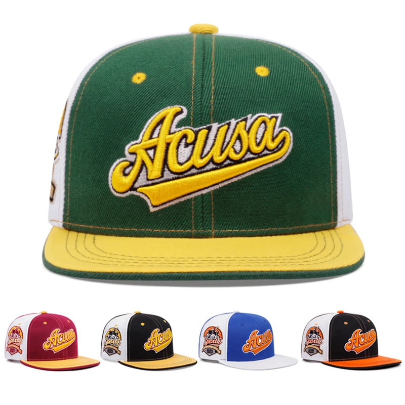 2025 New ACUSA Color blocked Flat brimmed Hat Men's Trendy Baseball Hat Hip Hop Hat Women's Outdoor Sports Leisure Sunshade Hat