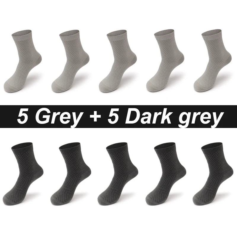 Bamboo Fiber Men's Socks 10Pairs Black Business Soft Breathable Long High Quality  Autumn for New Male Sock Plus Size 39-48