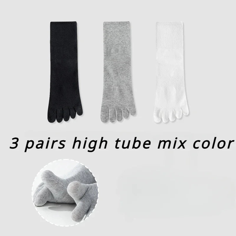 3 Pairs Cotton Five Finger Socks Men Thin Summer Gym Sport Crew Socks with Separate Fingers Non-slip Cotton Toe Socks Midi Tube