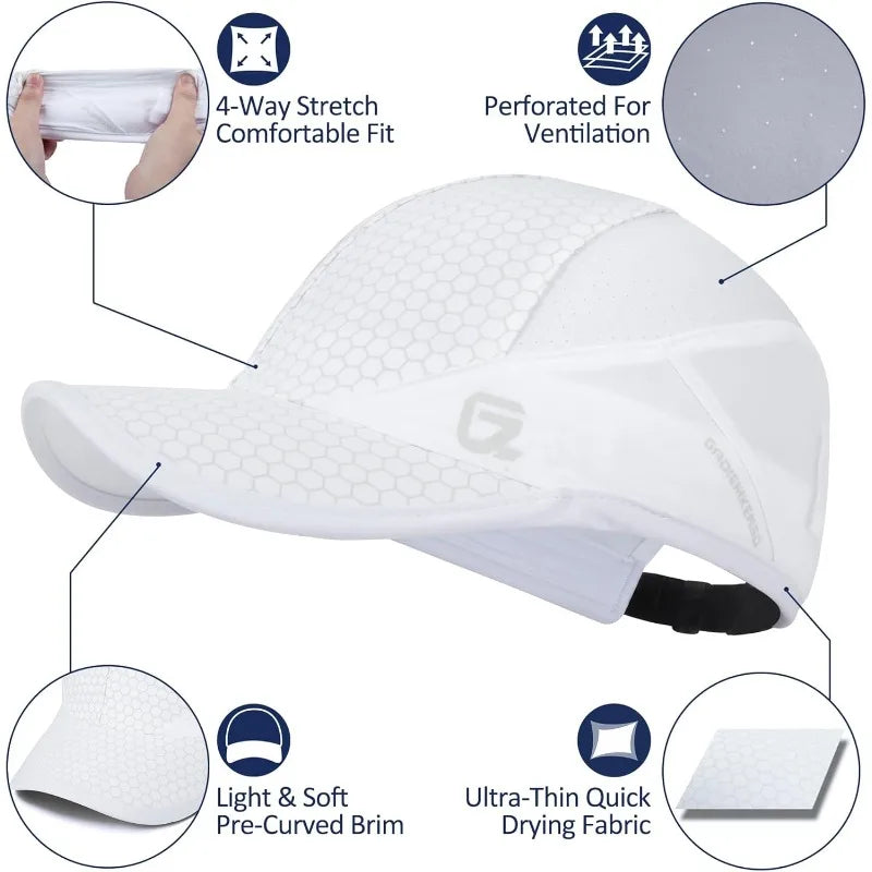 GADIEMKENSD Quick Dry Stretch Running Hat Adjustable Breathable Baseball Cap with Soft Brim Casual Sun Protection Hat