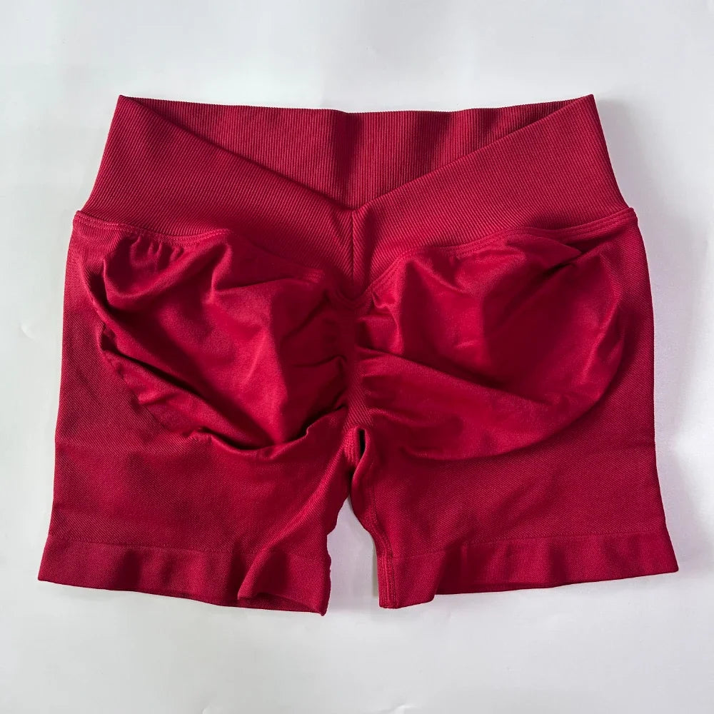 No Logo Women Back V Waist Yoga Shorts High Elastic Seamless Flex Scrunch Bum Workout Gym Shorts Yoga Booty Running Short Pants