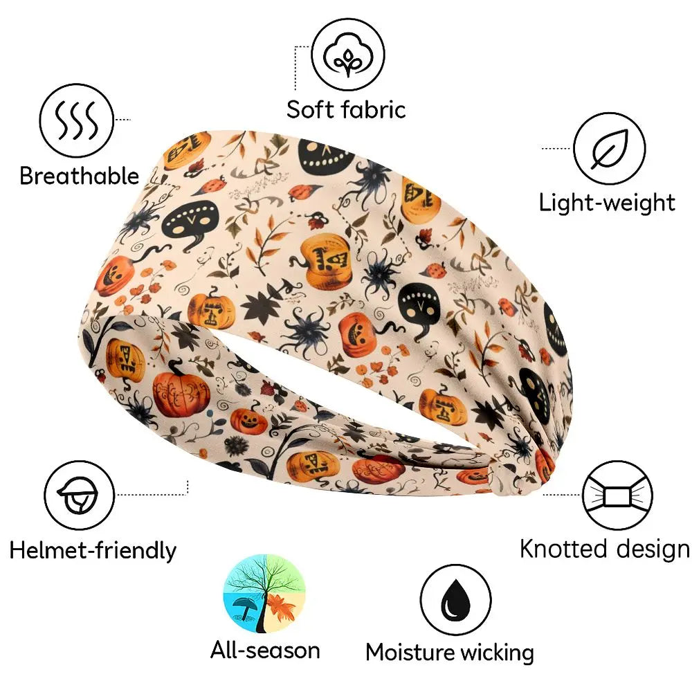 1pc Women's Wide Exercise Headband with Halloween Pumpkin Spider Black Cat Print Printing, Sports Headbands, Stretchy Knot Wraps