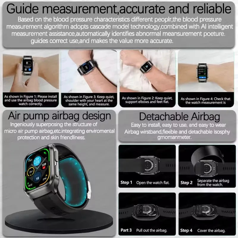 2026New Health Watch Blood Pressure Accurate Measure Smart Watches Men Uric Acid Blood Lipids waterproof Airbag Smartwatch Women