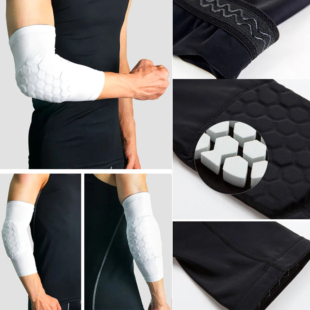 1Pcs Sports Elbow Compression Sleeve Arm Forearm Support Brace Crashproof Honeycomb Pad Cycling Running Basketball Arm Guard