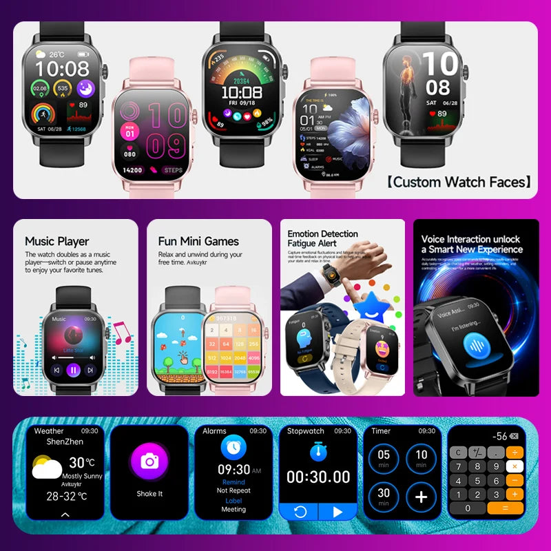 Nursing Grade AI Health Analysis Diagnose Smart Watch ECG+PPG Clock Blood Pressure Blood Lipid Uric Acid HD Call Watch Men Women