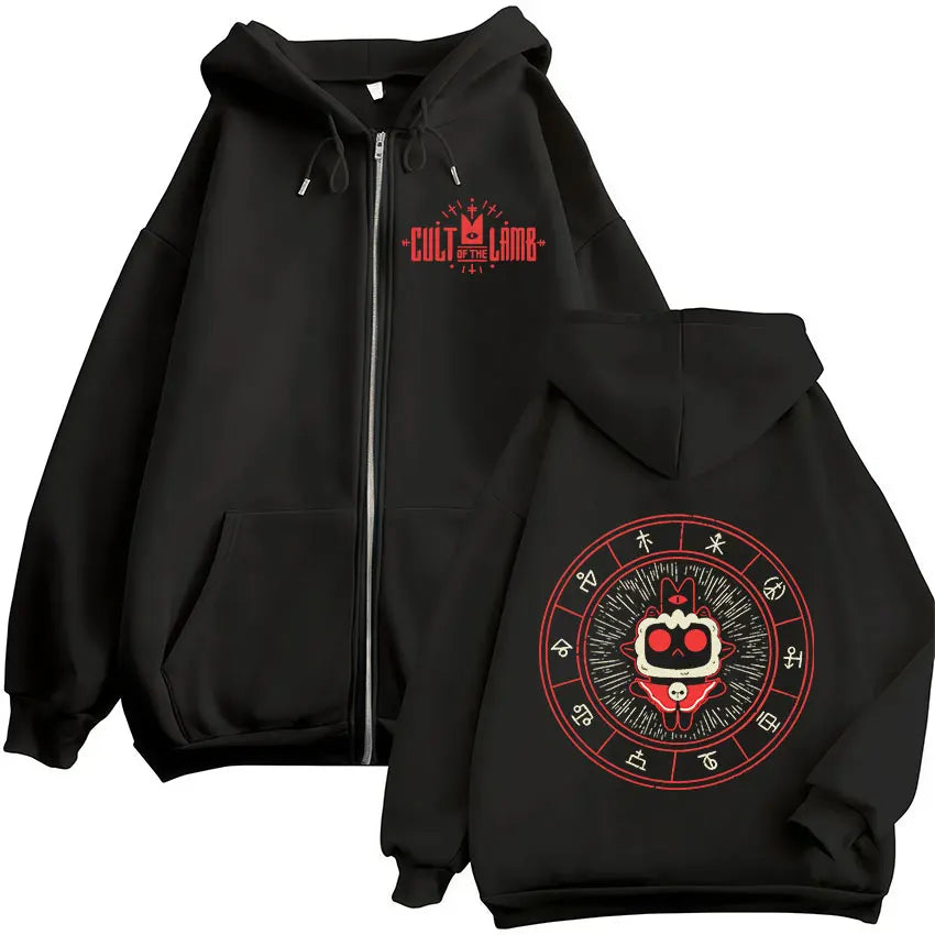 2026 Game Cult of The Lamb Zipper Hoodie Men Women Vintage Long Sleeve Fashion Jacket Sweatshirt Fleece Coats Oversized Hoodies