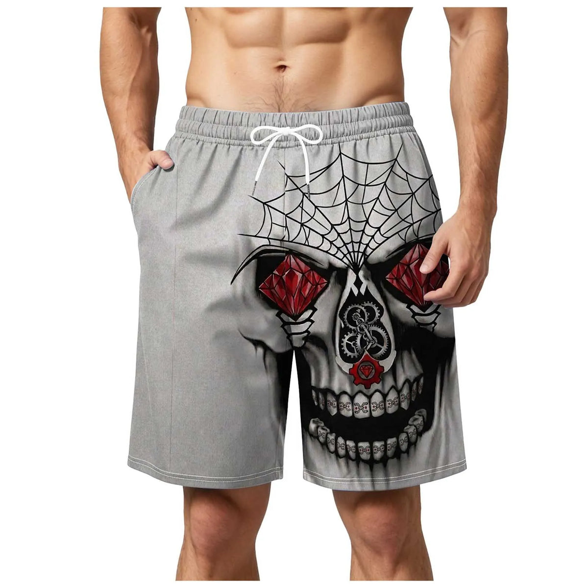 Men's 3D Halloween Butt Print Handsome Funny And Hilarious Casual Shorts Mens Swimming Short