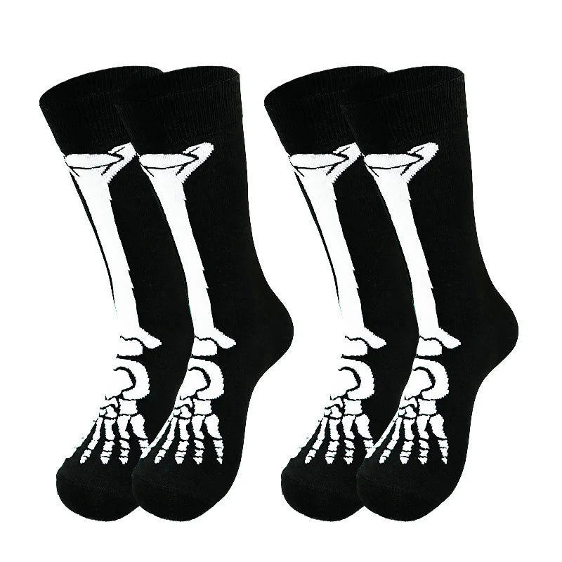 1 Pair Halloween Skeleton Ghost Claw Cartoon Print Casual Socks for Men and Women Mid-Calf Socks Autumn Winter Socks for Girls