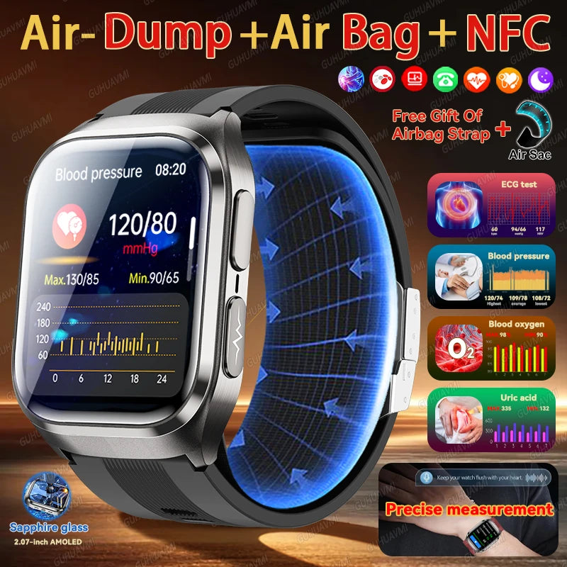 2026 New Upgrade AI Diagnostic Airbag Precise Blood Pressure Health SmartWatch Uric Acid ECG Blood Lipids Smartwatch Men Women