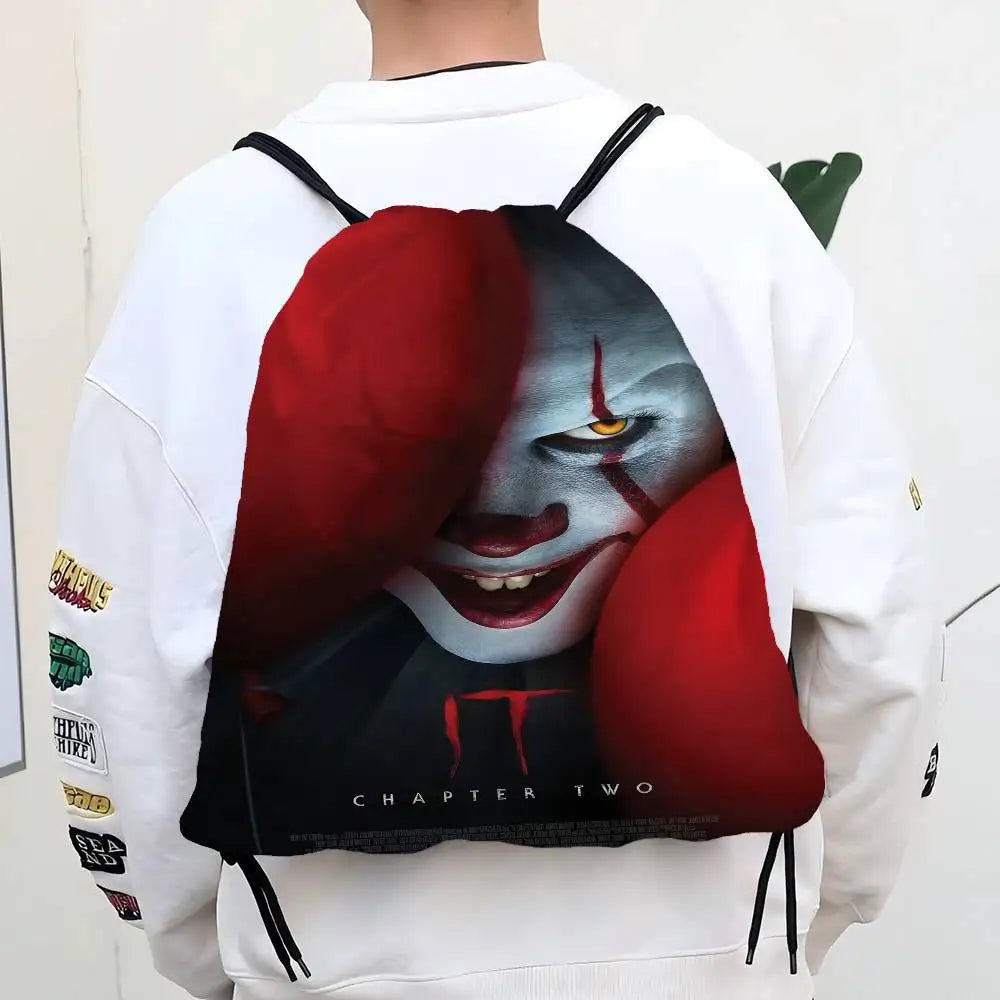 Horror Film I-It P-Pennywise Clown Drawstring Bags Sports Backpack Gym Sackpack Water Resistant String Bag For Cycling