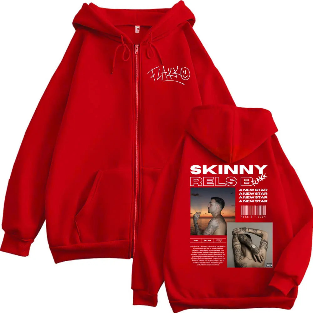 Rapper RELS B Album Poster Graphic Zipper Hoodies Men Women Hip Hop Vintage Zip Up Pullovers Fashion Casual Hooded Sweatshirts