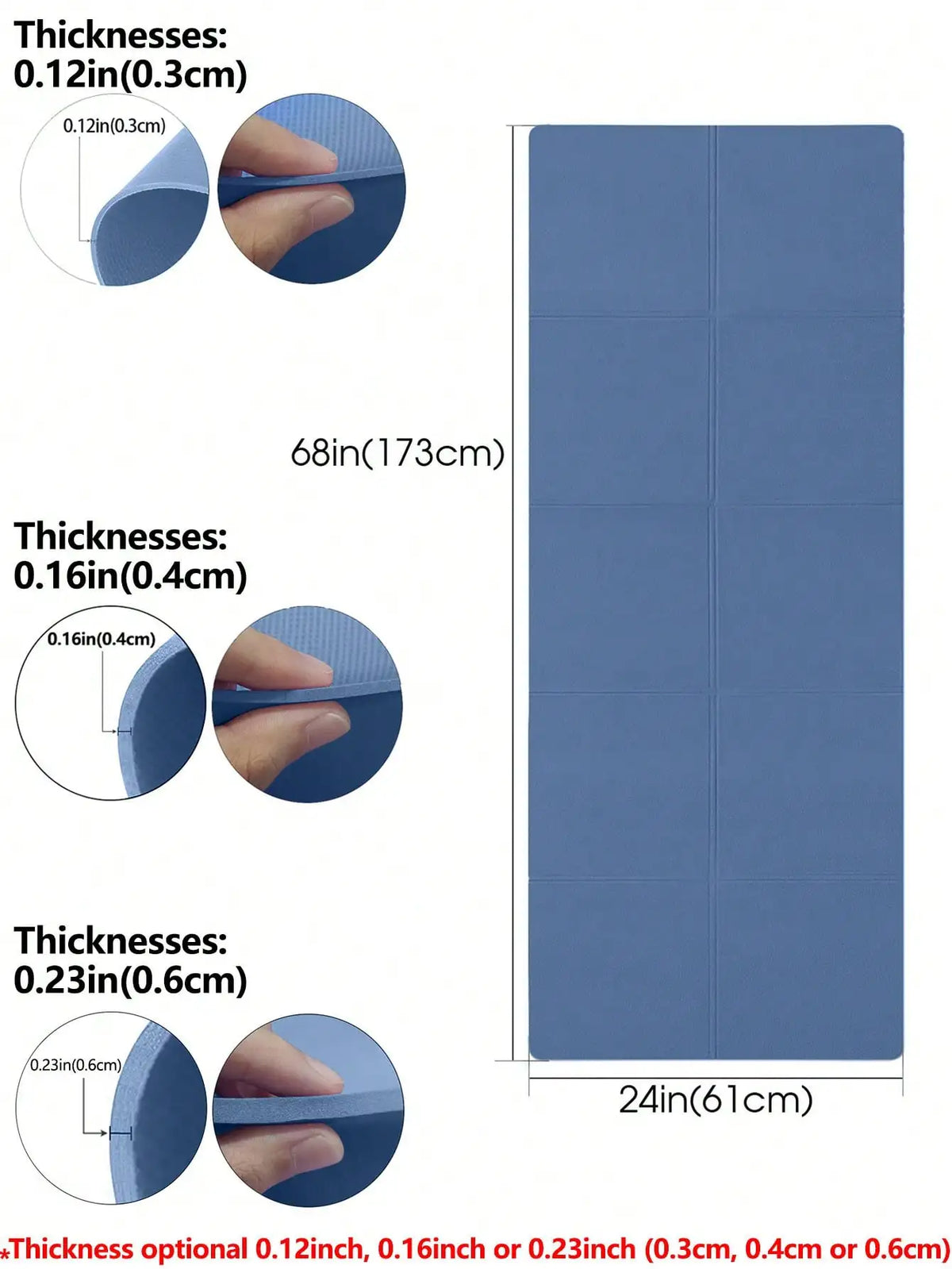Dark Blue Foldable Yoga Mat Eco Friendly EVA Folding Travel Fitness Exercise Mat 3/4/6mm Thicknesses for Yoga Pilates Workouts