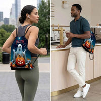 1Pc Custom Text Halloween Pumpkin Drawstring Backpack, Portable Drawstring Bag, Suitable for Gym, Travel, Sports, Holiday Gift