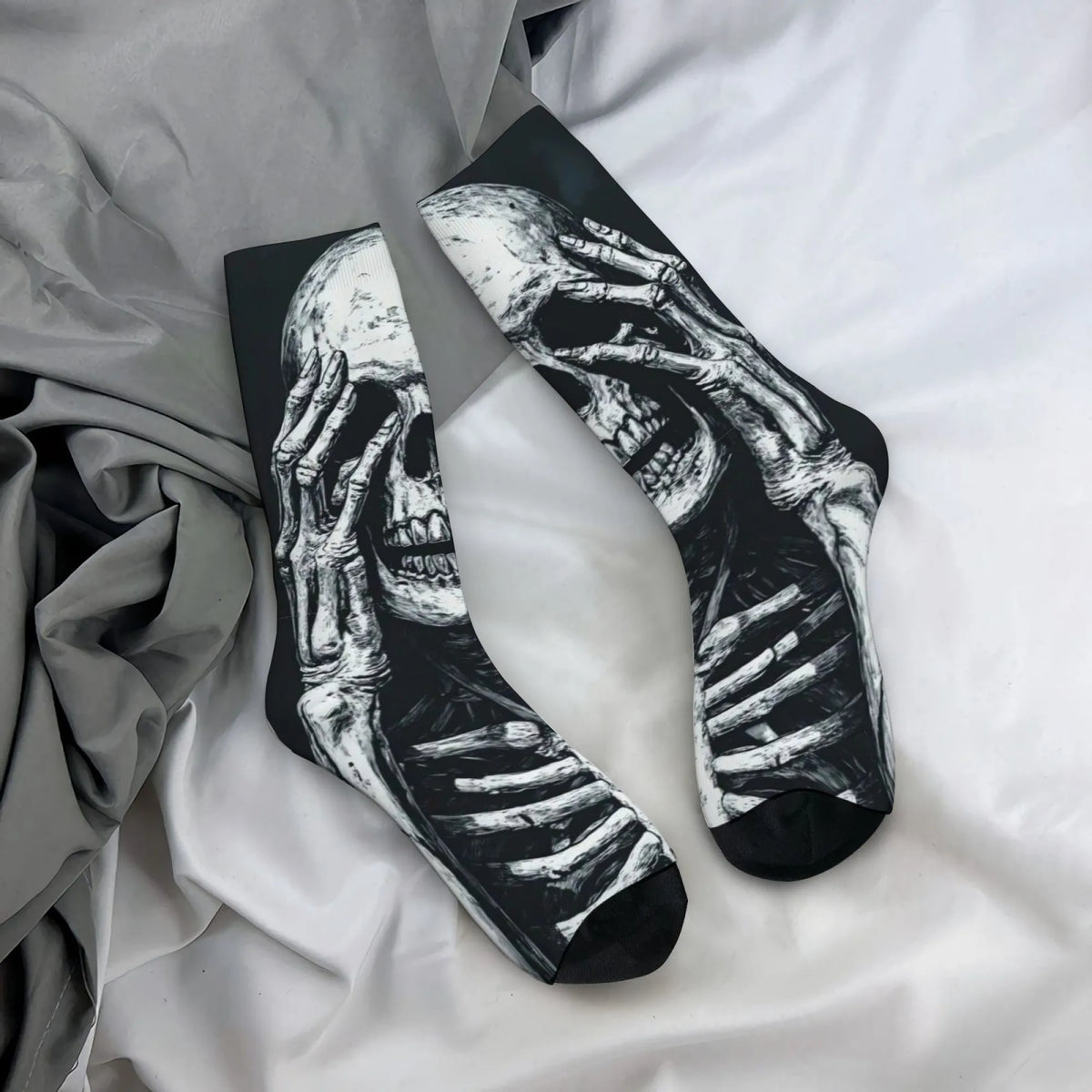 Dark Sketch Style Skull Socks Quick-drying Breathable Non-slip Men's Socks Travel Casual Running Trendy Novel Compression Socks