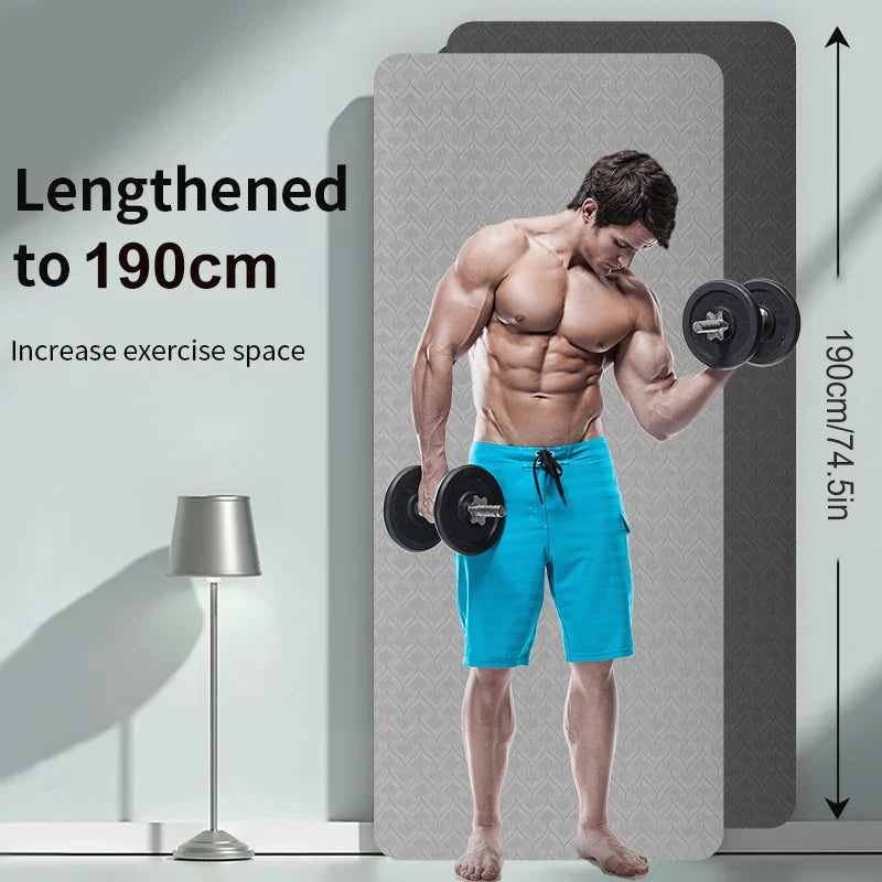 190CM Yoga Mat High Density Anti-Tear Exercise Mat Extra Long & Wide Non Slip Workout Mat with Carrying Strap for Sports Fitness