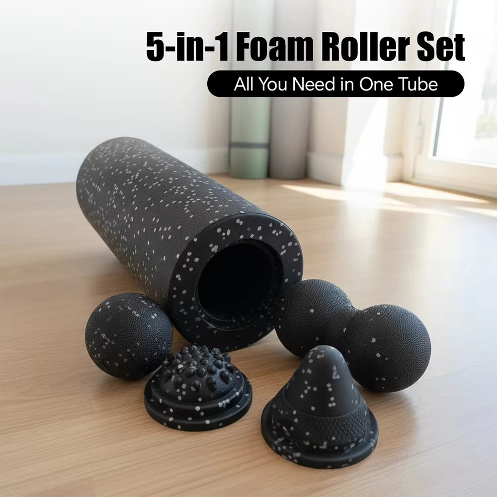 5-in-1 Fascia Roller Set Muscle Recovery Set-Vibrating Foam Roller&Peanut Massage Ball for Back,Neck,Leg Yoga Workout