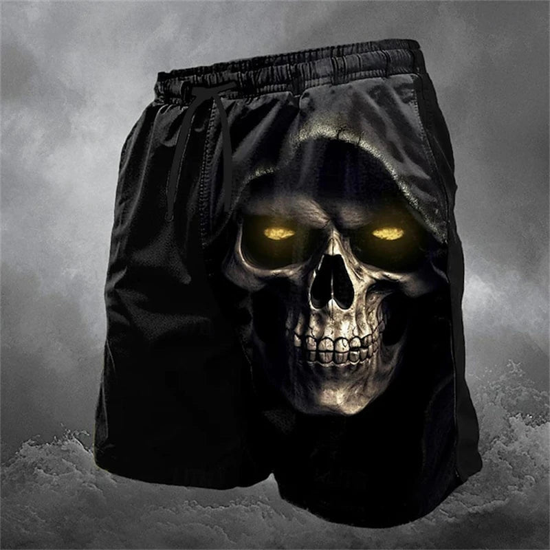 Trendy Halloween Men's Shorts Fashionable 3D Skull Print Drawstring Shorts Relaxed Street Style Oversized Comfort Shorts