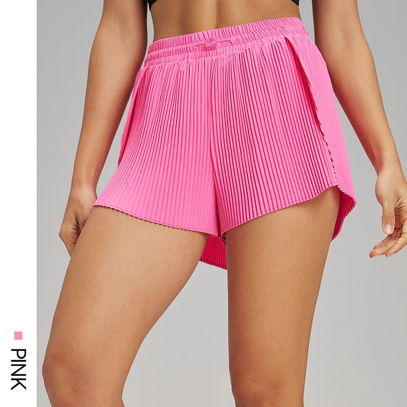 Stretch Outdoor Activities Gym Shorts for Summer Training Women's Quick Dry Sport Pleated Shorts with Hidden Pocket