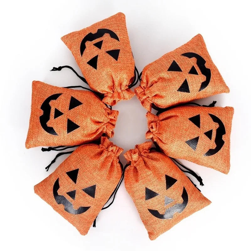 5pcs Halloween Ghost Festival Linen Drawstring Bag Christmas Party Decor Candy Jewelry Storage Gift Packing Sack Pouch