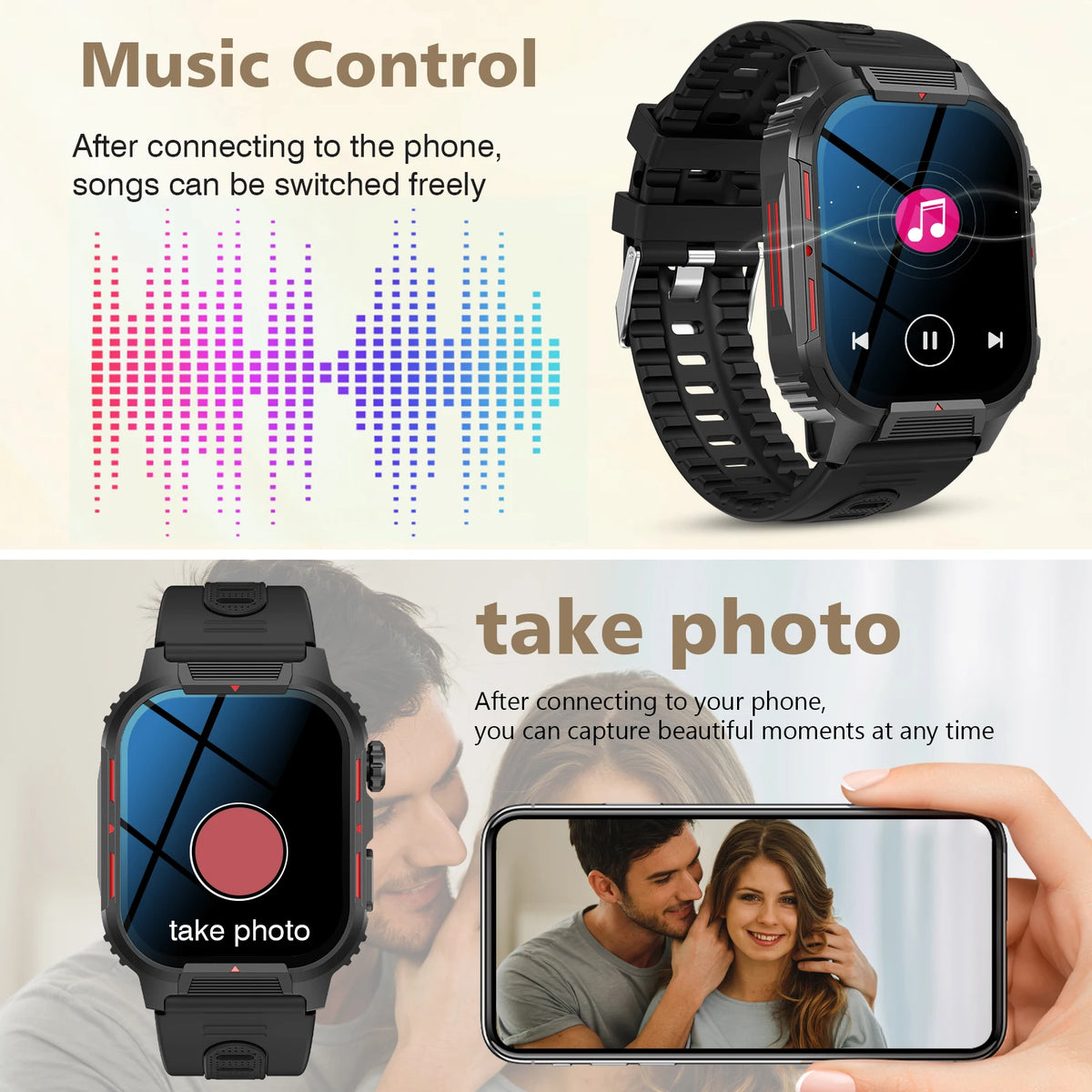 New Full-Touchscreen HD Sports Smartwatch, Unisex, with Call/Message Alerts,  Watch Faces, Multiple Sports Modes, Music Playback. Suitable for Android & IPhone, Ideal Gift for Everyone