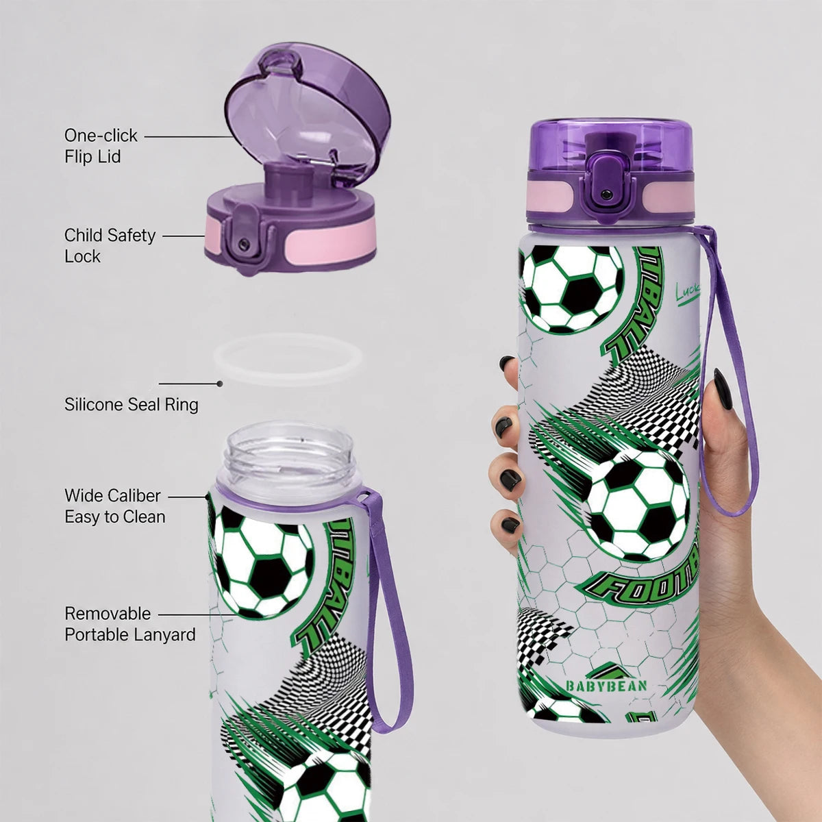 750ml Football Pattern Kids Water Bottle Leak Proof Flip Lid Portable Sports Drink Cup For Boys Outdoor Sport