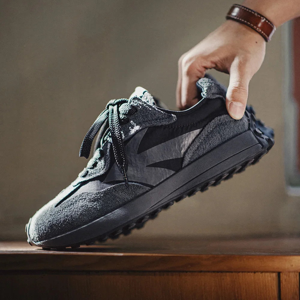 Maden Spring Vintage Thick-soled Patchwork Black Sneakers Casual Breathable Jogging Shoes Low-top Lace-up Sporty Summer Shoes