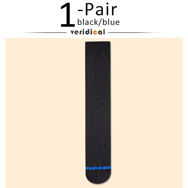7 Pairs Man Short Silk Socks Business Thin Nylon Striped Breathable Soft Elastic Below Knee Calf Formal Wear Crew Sock Gentleman