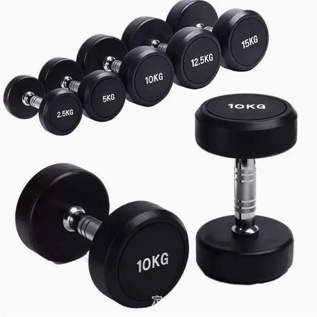 Rubber-coated Round-head Electroplated Dumbbell Set, Made of Pure Steel with Ergonomic Grip, for Personal Fitness Trainers.