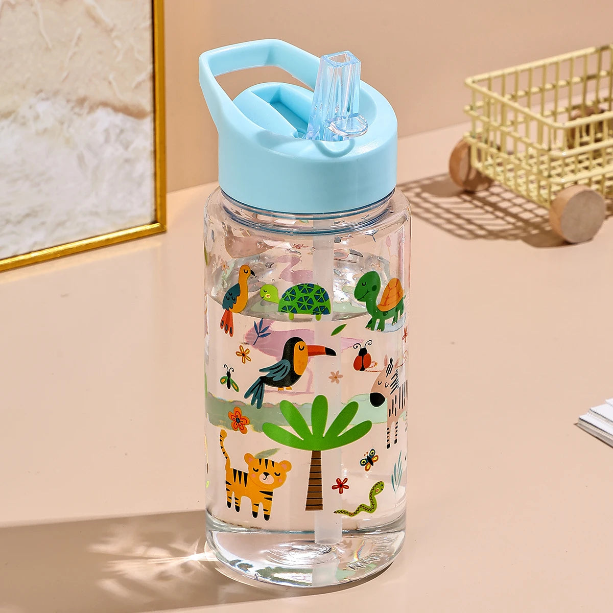 A 500ml Straw Cup, Cute and Portable Dinosaur Ice Cream Water Bottle, Outdoor Portable Cute Cup Water Bottle