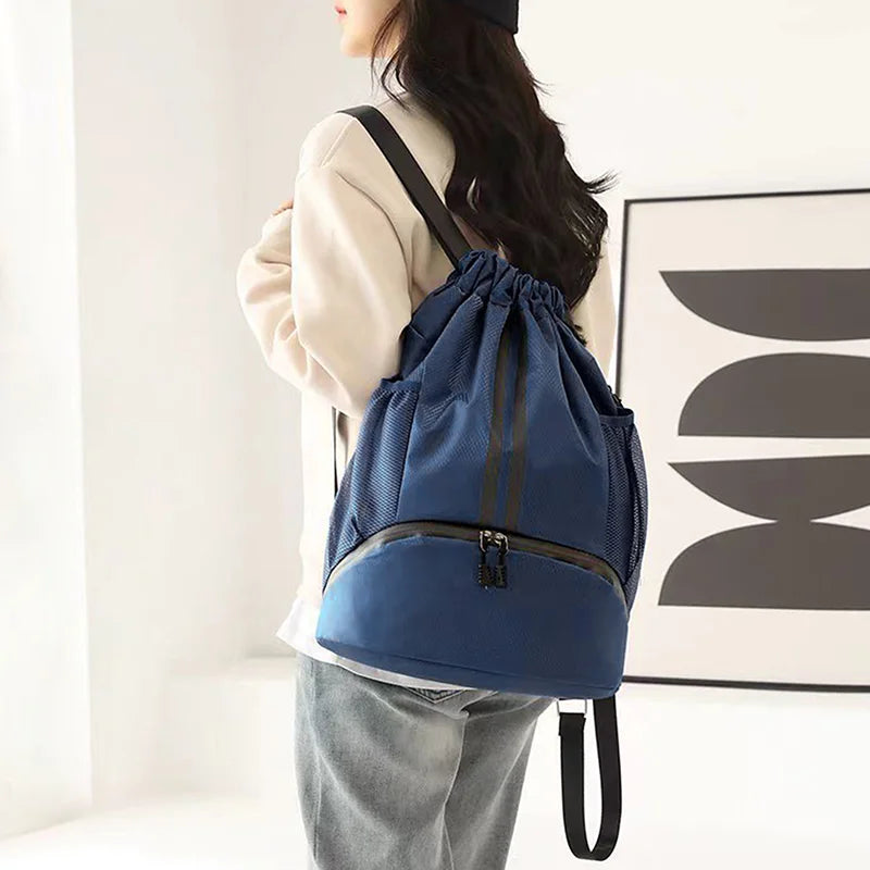 Sports Backpack Drawstring Basketball Backpack for Women&Men String Swim Gym Bag with Shoes Compartment and Wet Proof Pocket