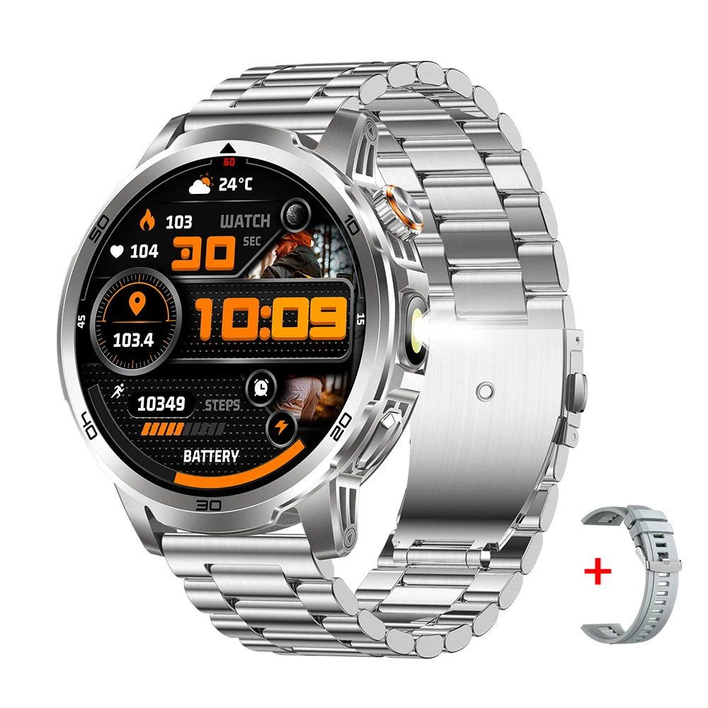 MEVADEN 1.85 inch Steel Smart Watch Men Bluetooth Call Smartwatch Sports Flashlight 1000mAh Health Monitor Watch for Male MD60