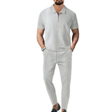 Autumn New European and American Men's Solid Color Casual Comfort Set, Pants, Short Sleeves, Zipper Set